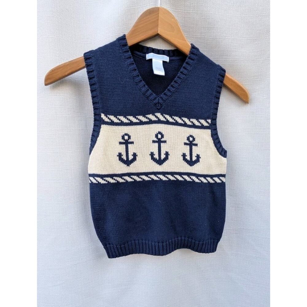 Janie And Jack Boys Anchor‎ Sweater Vest Sz 6 Nautical Sailor High Seas
